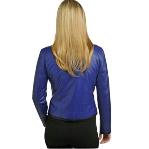 Peter Nygard Blue Faux Leather Jacket - Picture 3 of 10